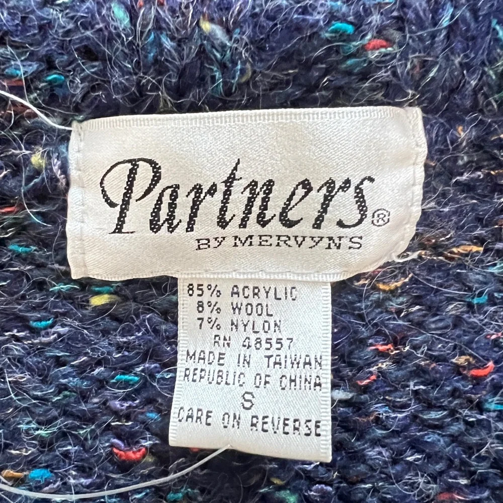 VNTG  Women's Small Blue Multi Color Knit Cardigan Sweater Scandi Grama‎ Preppy